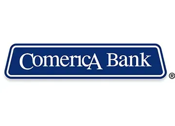 The blue Comerica Bank logo with white text inside a rounded rectangular border.