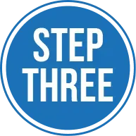 A blue circle with a white border containing the white text 