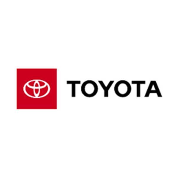 The Toyota company logo, featuring a white emblem on a red square next to the word 