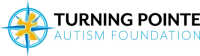 Logo for Turning Pointe Autism Foundation, featuring a gold puzzle-piece compass icon next to the organization's name.