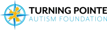 Logo for Turning Pointe Autism Foundation, featuring a gold puzzle-piece compass icon next to the organization's name.