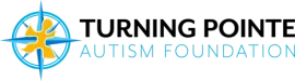 Logo for Turning Pointe Autism Foundation, featuring a gold puzzle-piece compass icon next to the organization's name.