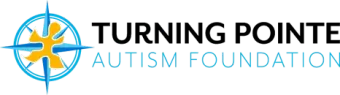 Logo for Turning Pointe Autism Foundation, featuring a gold puzzle-piece compass icon next to the organization's name.