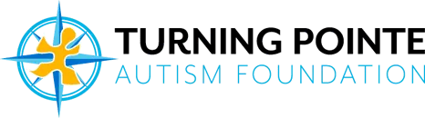 Logo for Turning Pointe Autism Foundation, featuring a gold puzzle-piece compass icon next to the organization's name.