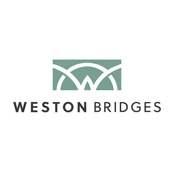 The Weston Bridges logo featuring an abstract sage green bridge icon above the text 