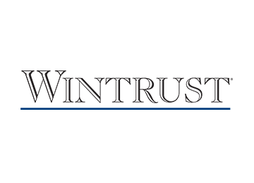 The Wintrust logo: a black-outlined, serif-style wordmark underlined with a solid blue line.