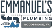 Emmanuel's Plumbing logo: Text over pipes and a bridge. Woodbridge, VA is at the bottom.