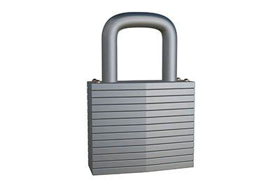 A gray padlock with a handle on a white background