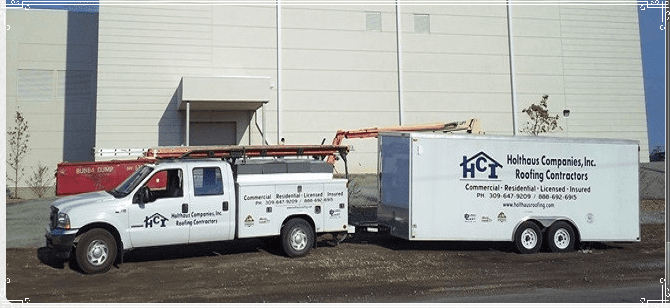 Roofing — Holthaus Company Vehicle in Canton, IL