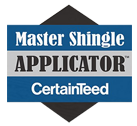 The master shingle applicator logo is a certified master shingle applicator.