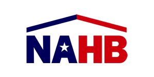 A red , white and blue logo for nahb