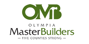 A logo for olympia master builders five counties strong