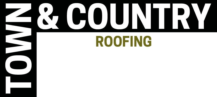 The logo for town & country roofing is black and white.