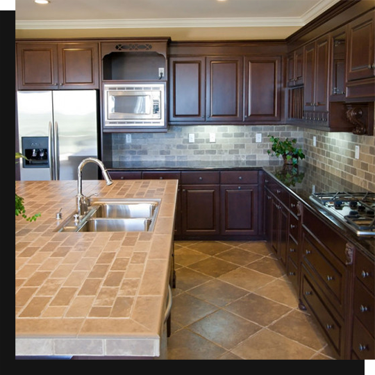 kitchen interior with brown cabinet