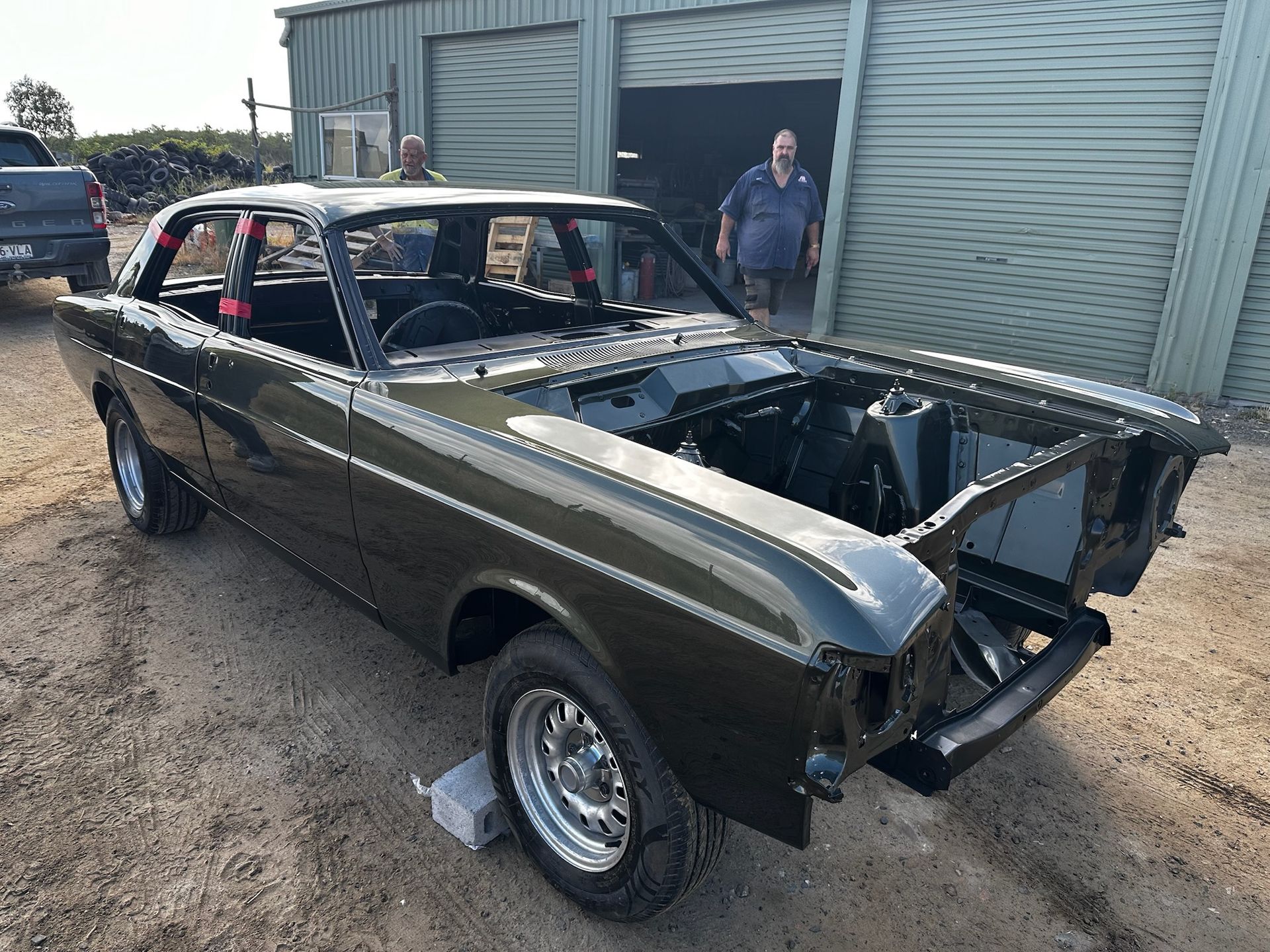 Green Classic Car Undergoing Restoration — All Blast and Paint in Moranbah, QLD