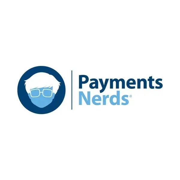 The logo for payments nerds shows a man wearing glasses and a mask.