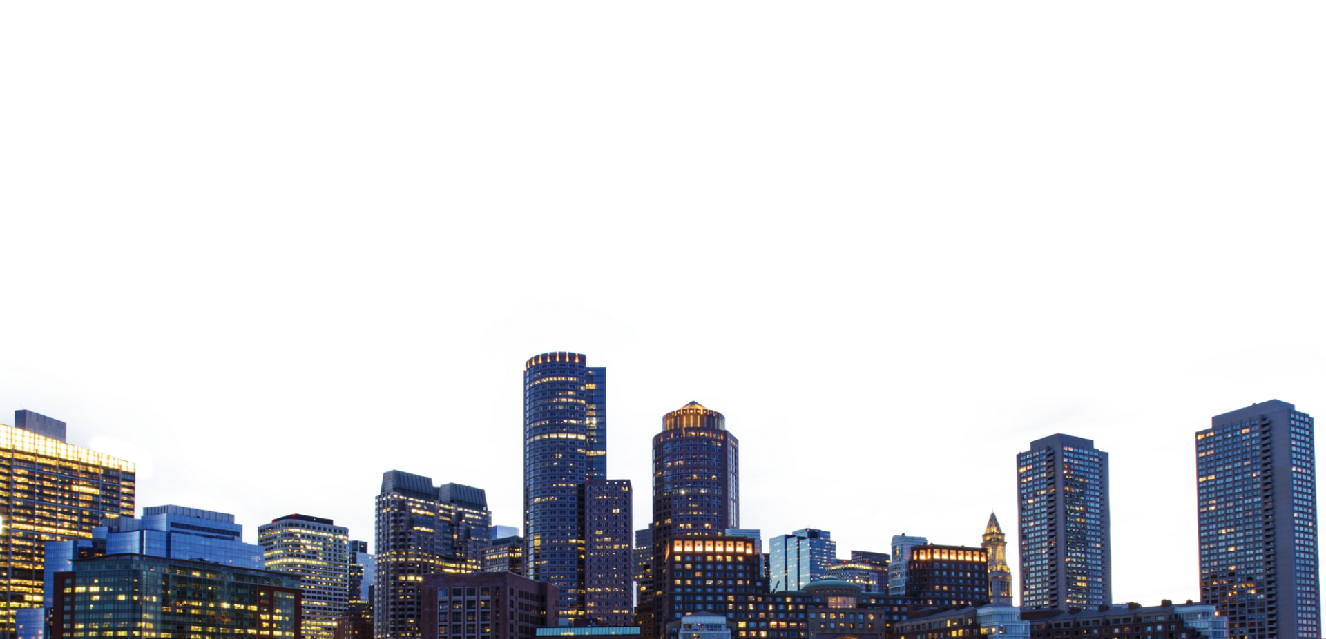 Boston skyline at dusk showcasing downtown skyscrapers