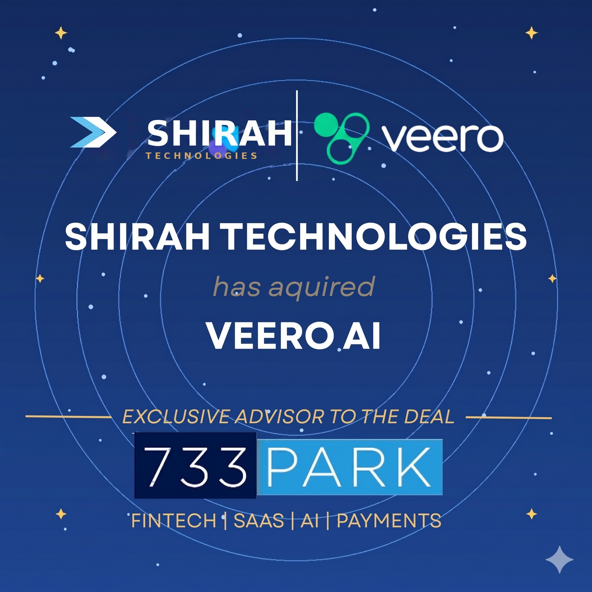 Just Closed: Shirah Technologies has acquired Veero AI. 733Park exclusive sell-side M&A advisor to the deal.