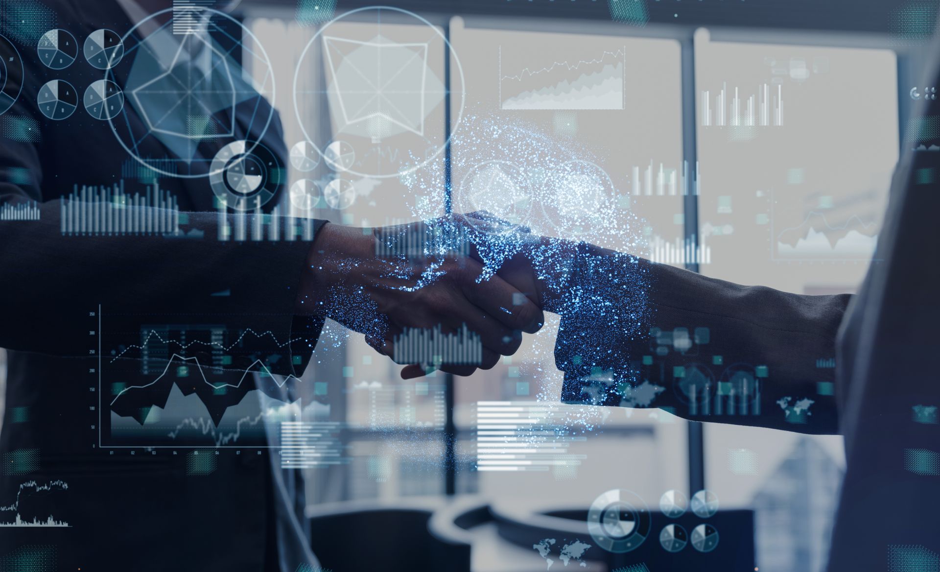 Two people collaborating, representing a fintech merger and acquisition deal.