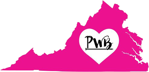 A pink map of virginia with a white heart in the middle.