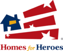 A logo for homes for heroes with a house and stars