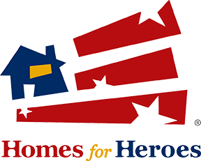 A logo for homes for heroes with a house and stars