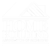 A white logo for the home building association of michigan.