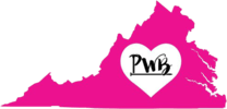 A pink map of virginia with a white heart in the middle.