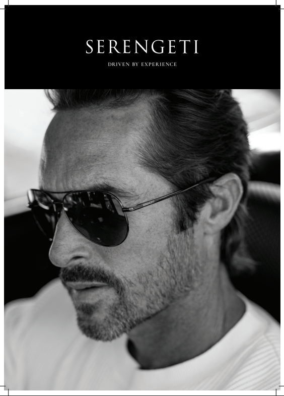 Serengeti Eyewear logo: Text with brand name and a tan box containing a stylised