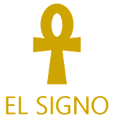 Símbolo ankh dorado encima de las palabras 