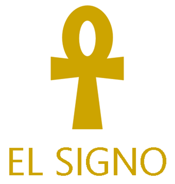 Símbolo ankh dorado encima de las palabras 