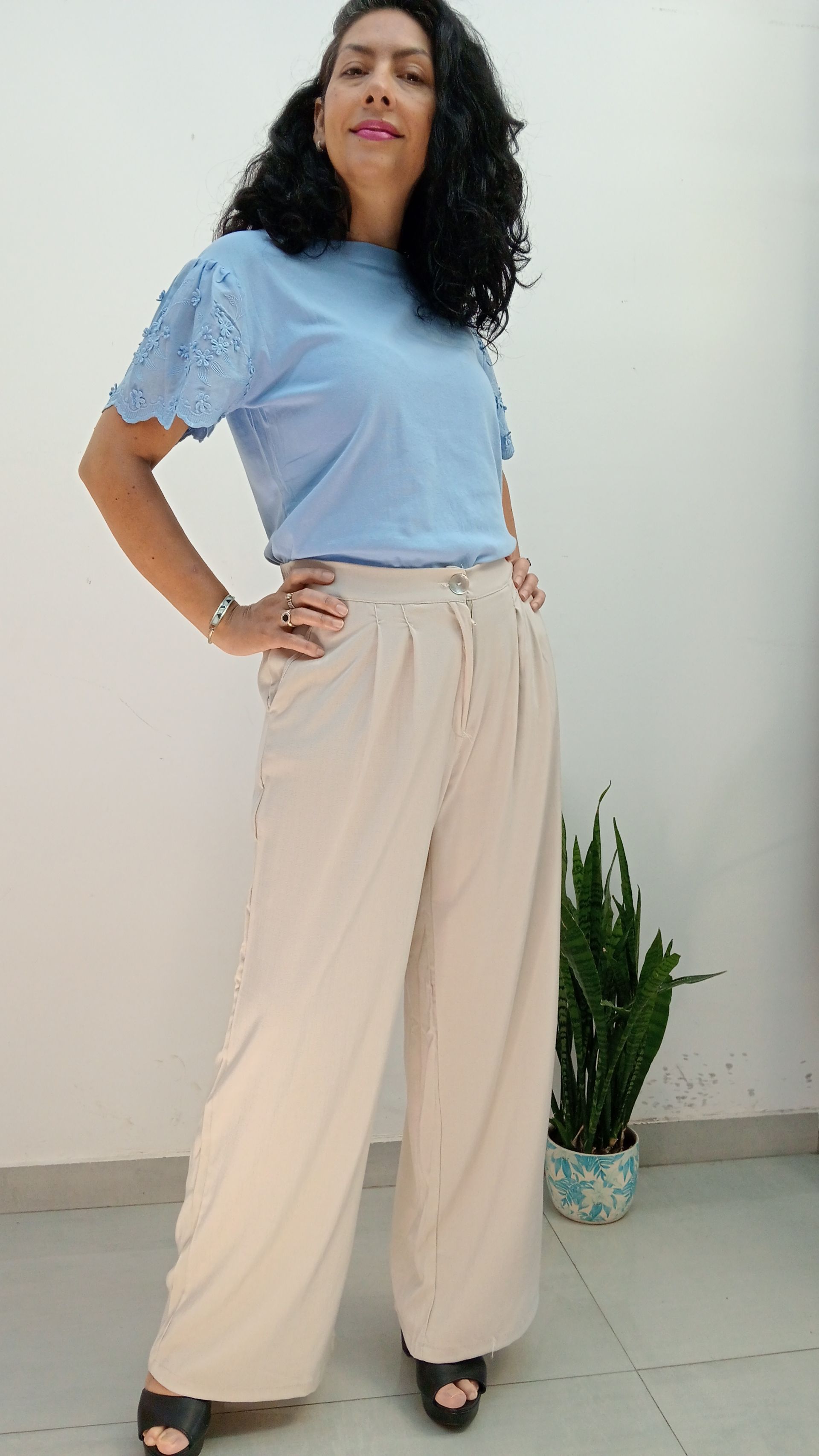 Remera Algodón Importado Manga brodery