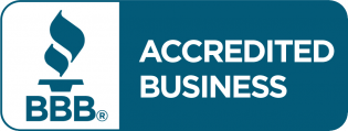 A blue sign that says accredited business on it