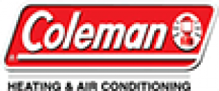 The coleman logo is red and white and says heating and air conditioning.