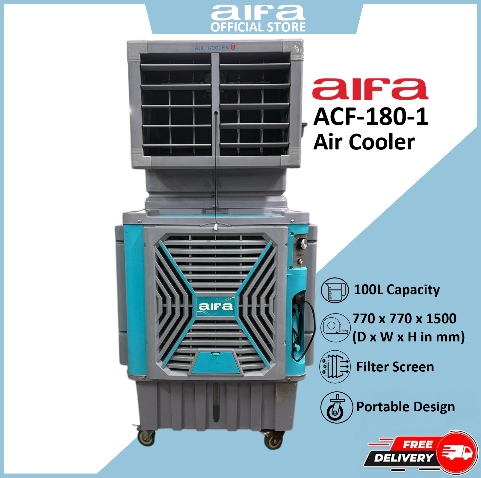 Aifa Industrial Air Cooler, Durable PP plastic construction, 100L Water Tank - ACF-180-1