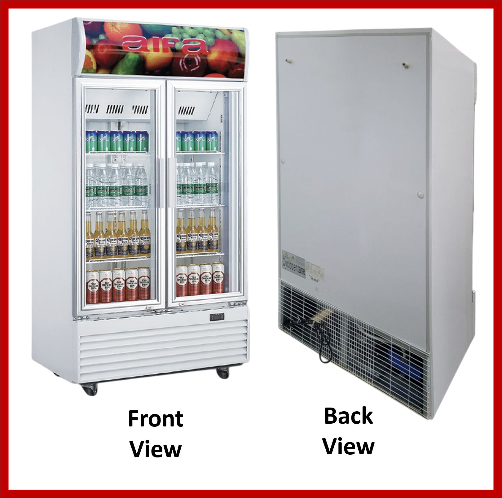 Aifa SC-A8009 Glass Door Standing Chiller, 800L Capacity, Glass doors for clear visibility