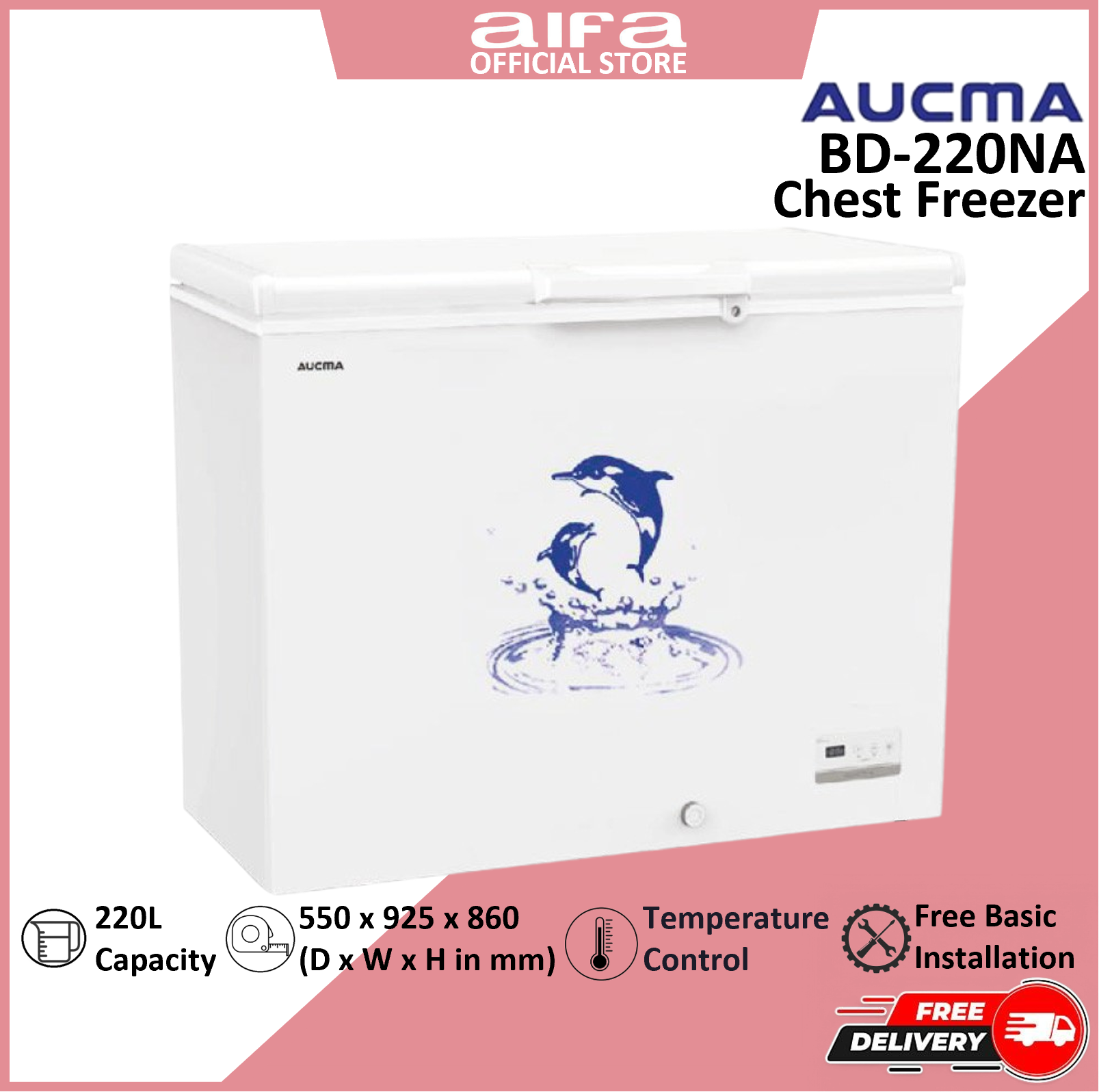 Aucma Chest Freezer, Top Opening Door, 220L Capacity - BD-220NA