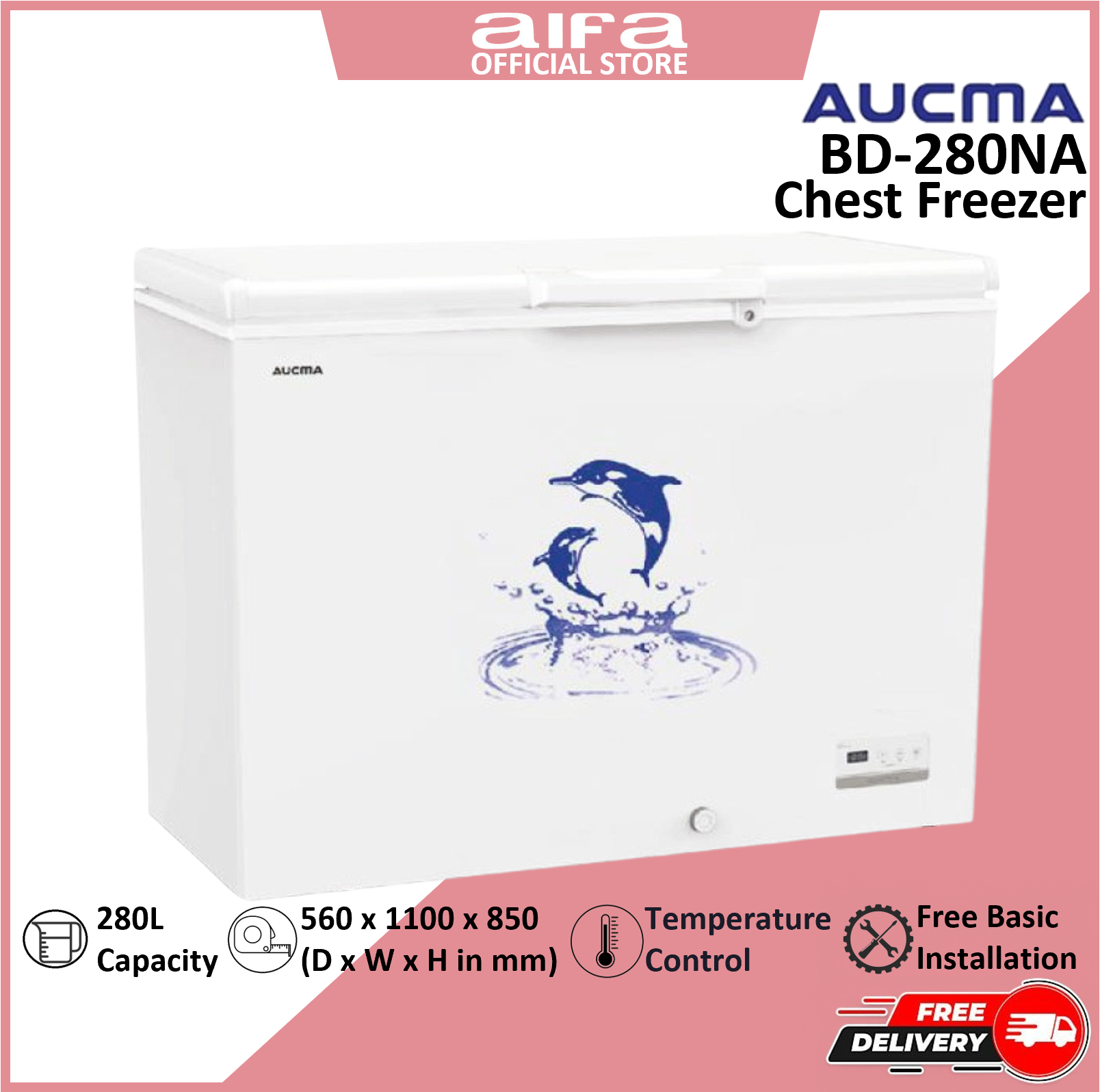 Aucma Chest Freezer, Top Opening Door, 280L Capacity - BD-280NA