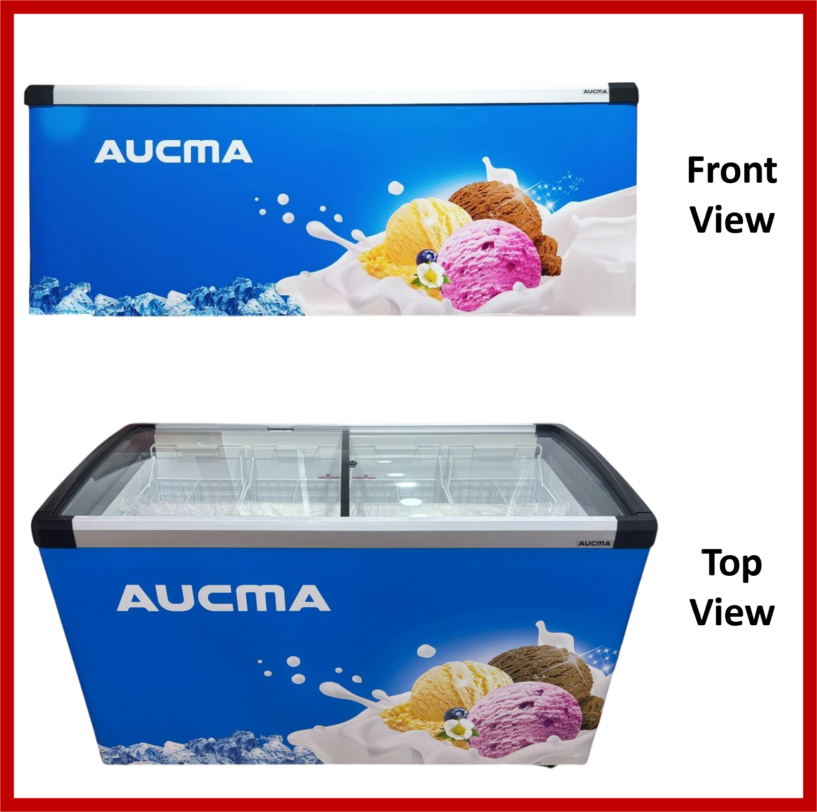 Aucma Sliding Door Chest Freezer, Frameless glass door design, 435L Capacity - SD-435
