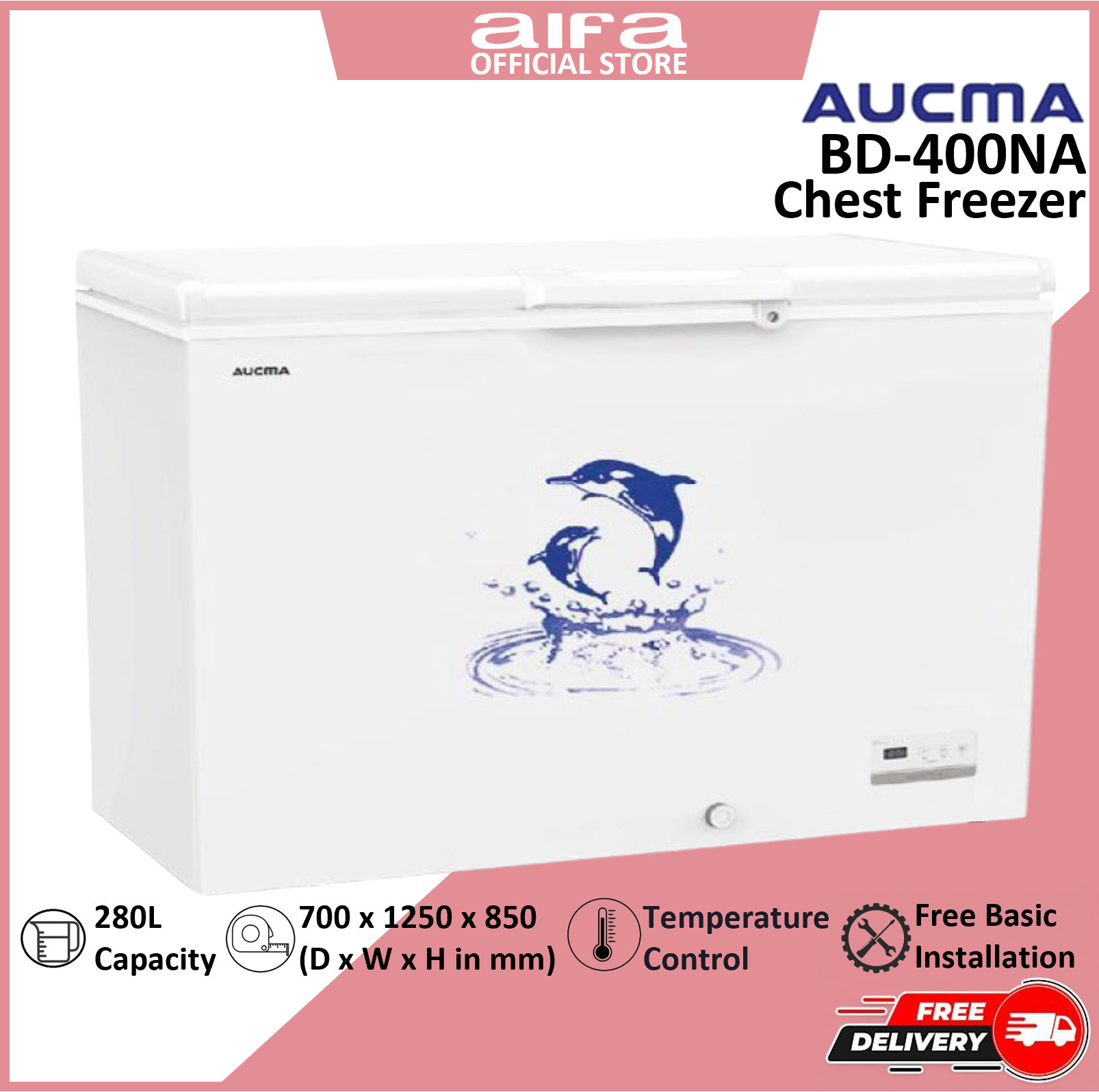 Aucma Chest Freezer, Top Opening Door, 400L Capacity - BD-400NA
