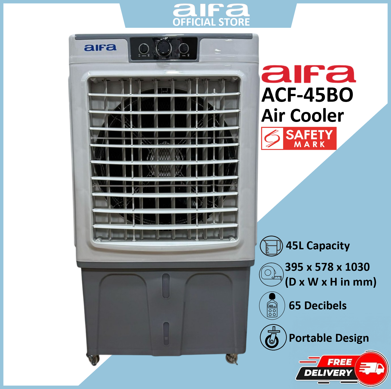 Aifa Air Cooler, Portable Design, Adjustable fan speed settings - ACF-45BO