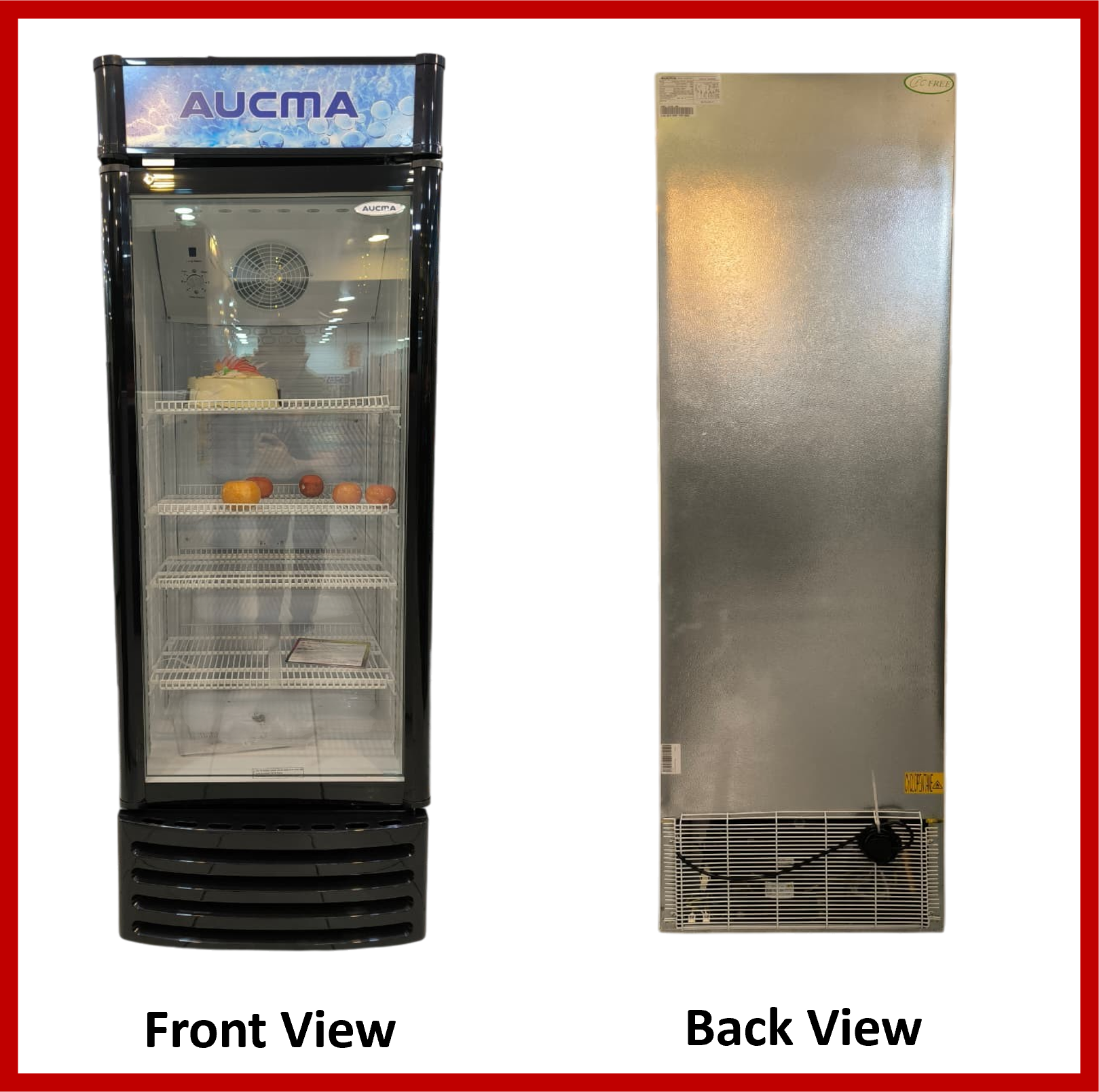 Aucma SC-285E Standing Glass Door Chiller, Drinks Display Showcase (4 Trays), 285L Capacity