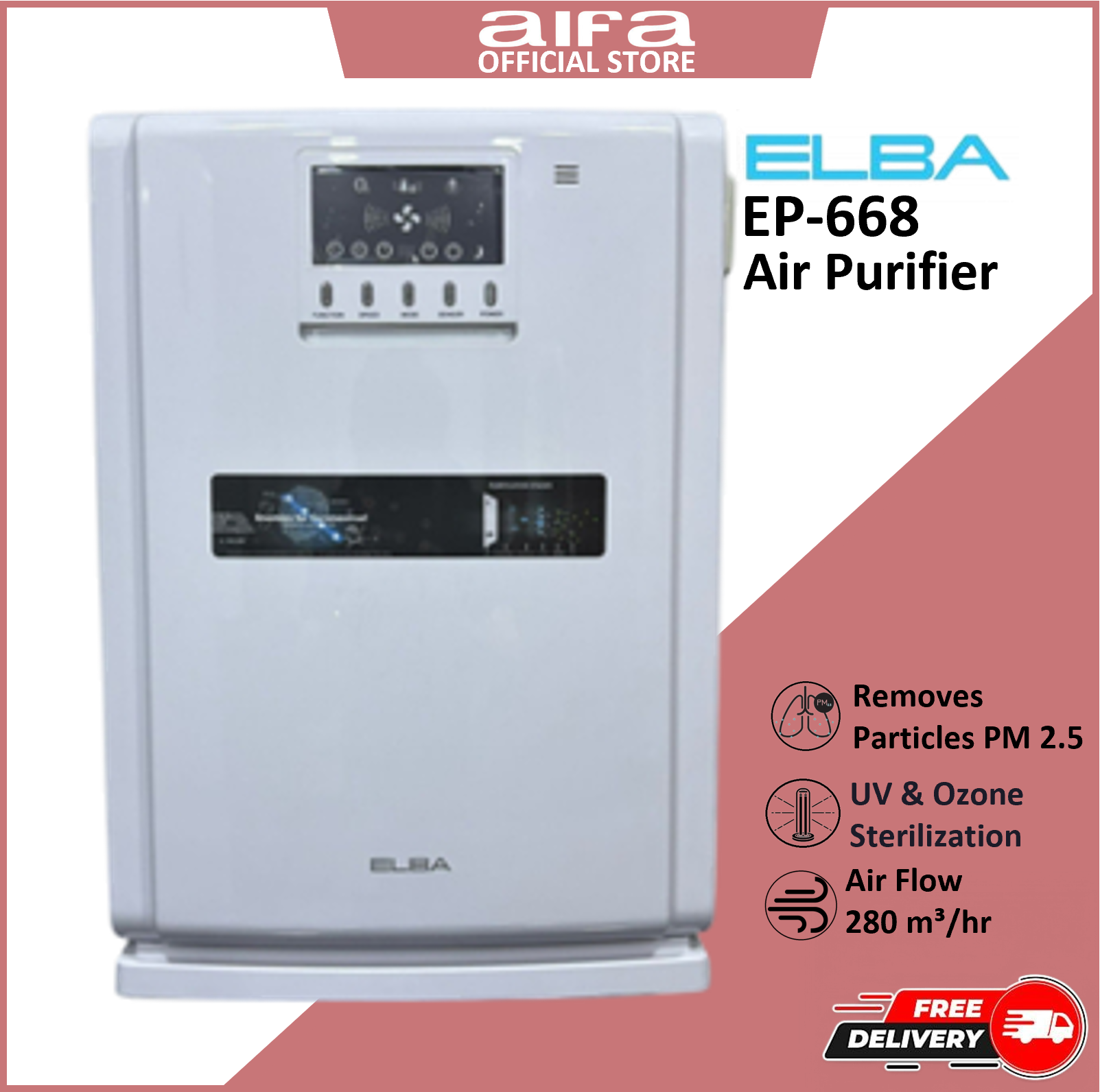 Elba EP-668 Air Purifier UV & Ozone Sterilization, Easy to operate, Light Weight & Portable, Area: 35 m²