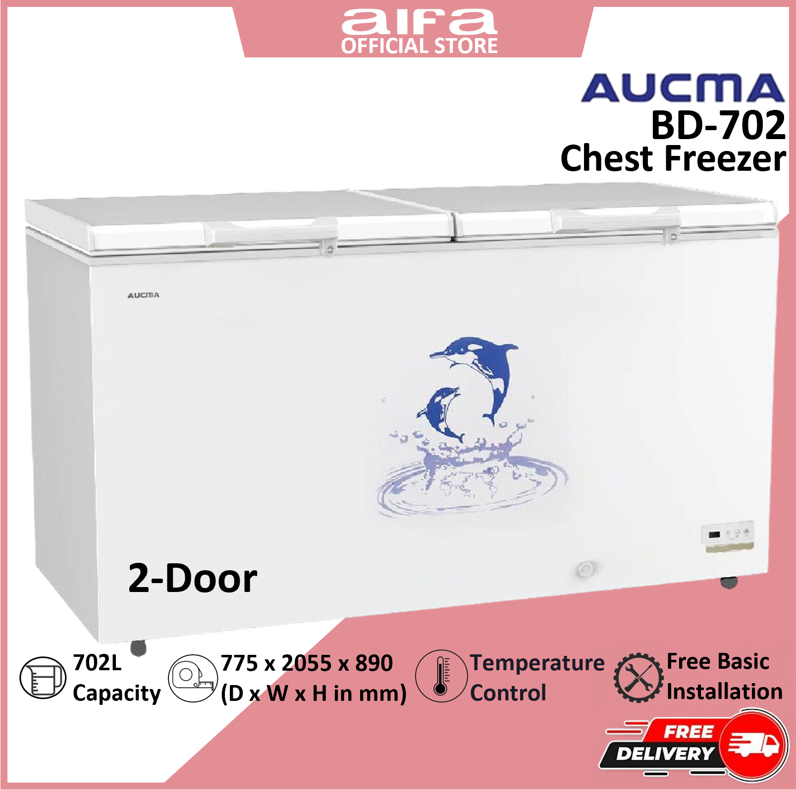 Aucma 2 Door Chest Freezer, Top Opening Door, 702L Capacity - BD-702