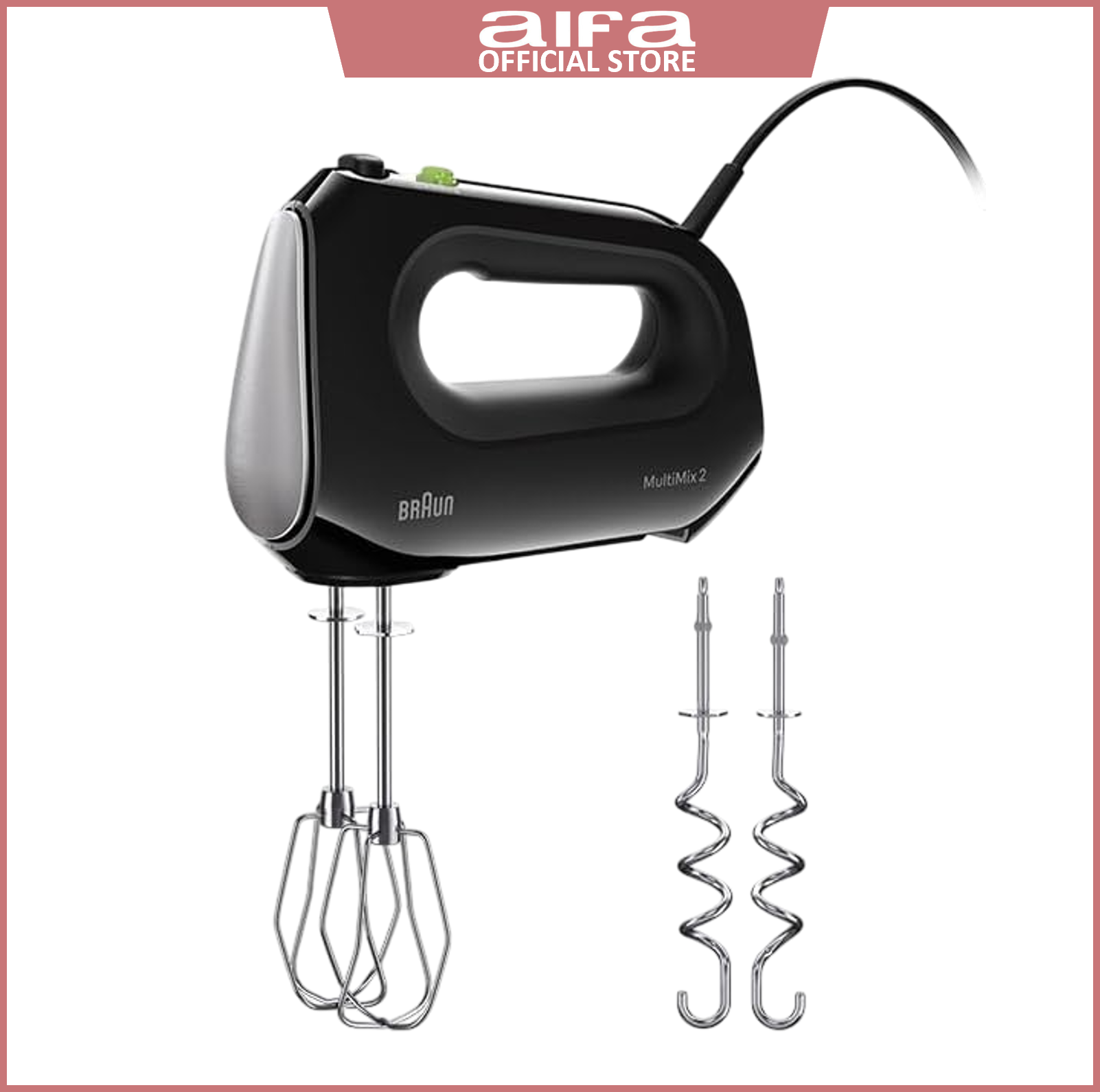 Braun MultiMix 2 HM2110BK - Hand Mixer with 2 Attachments, 500W, Black