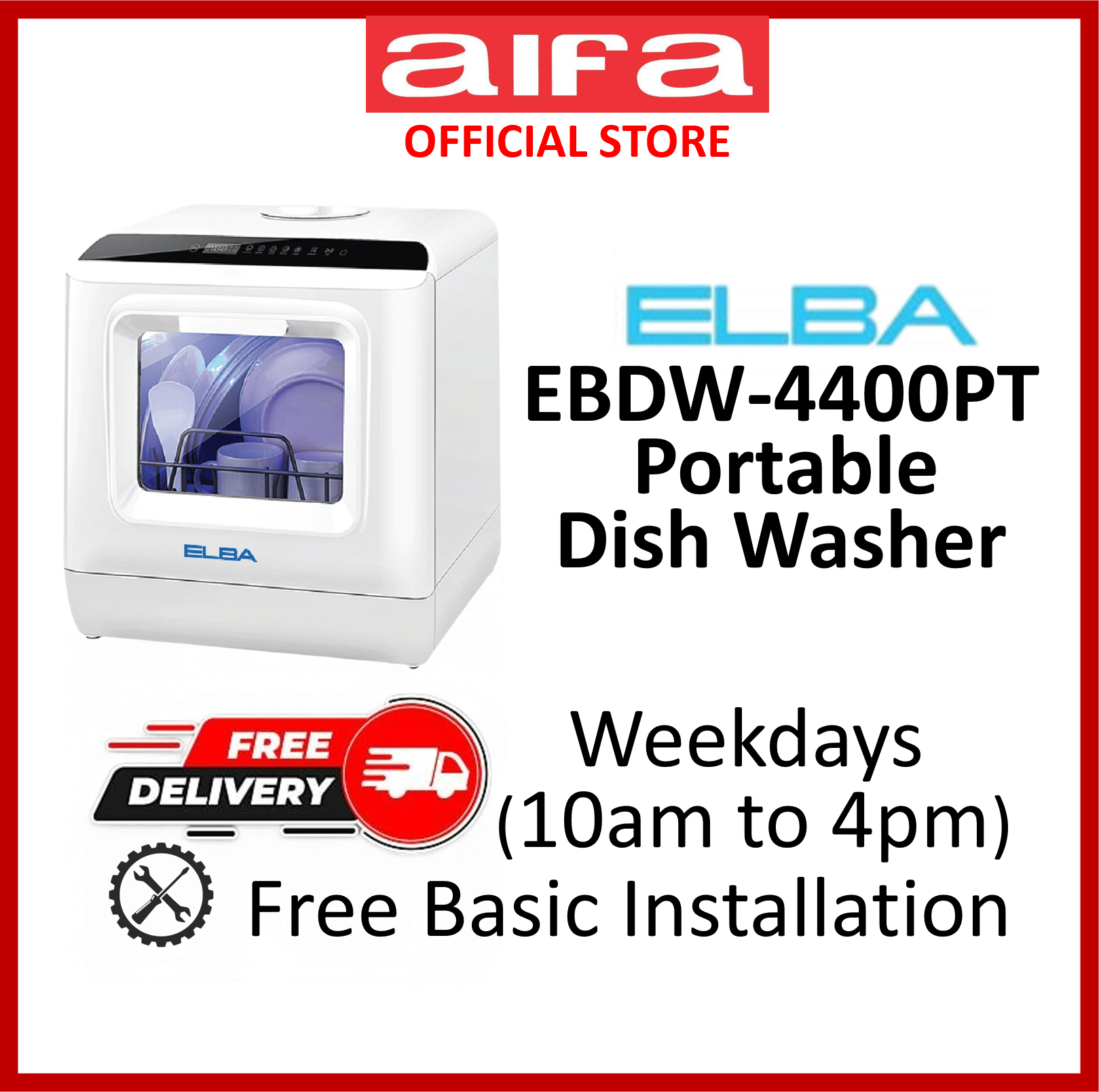 Elba EBDW-4400PT Portable Dishwasher, Compact yet powerful, designed to fit seamlessly in small kitchens