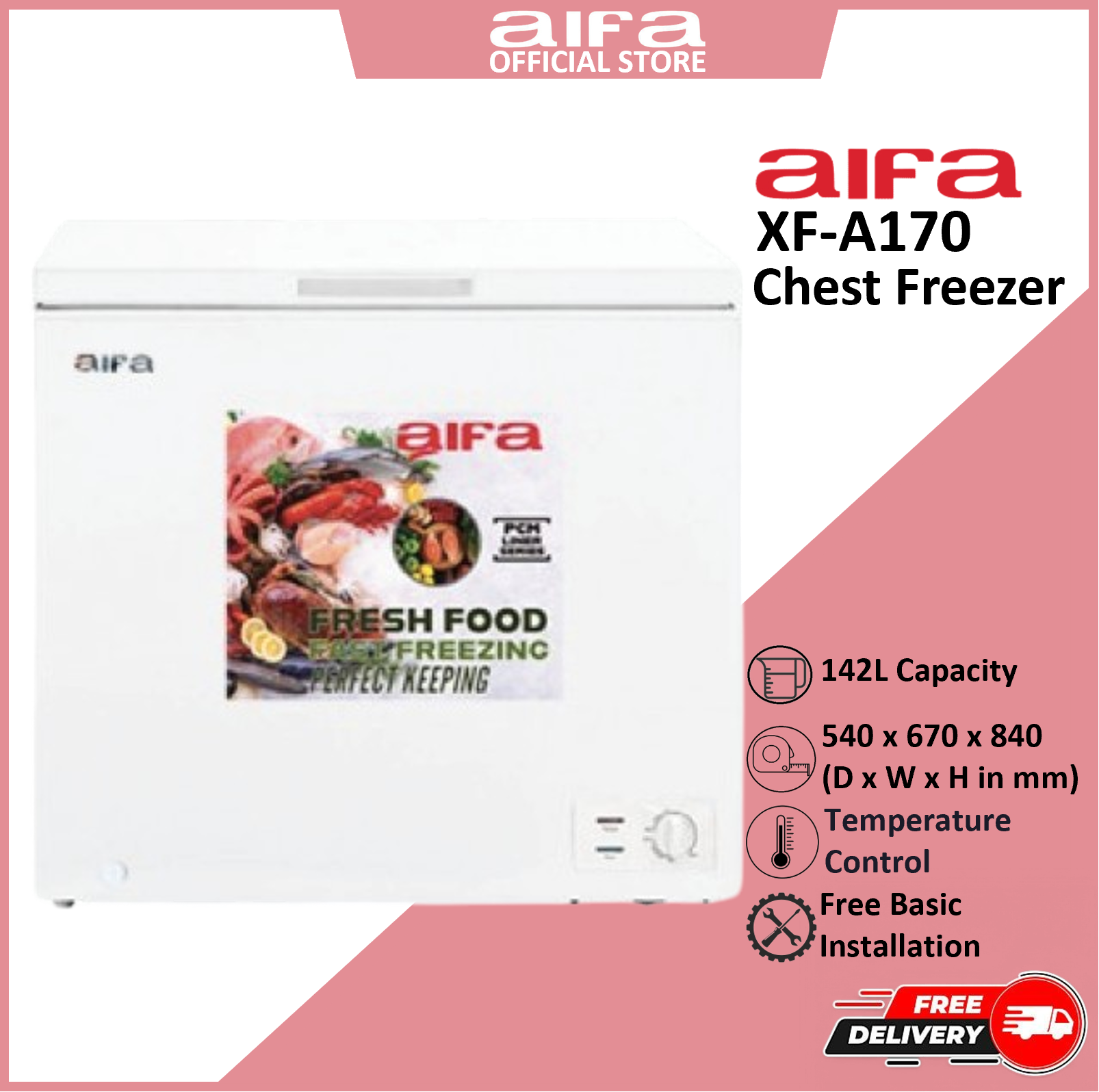 Aifa Chest Freezer, Top Opening Door, 142L Capacity, CFC free - XF-A170