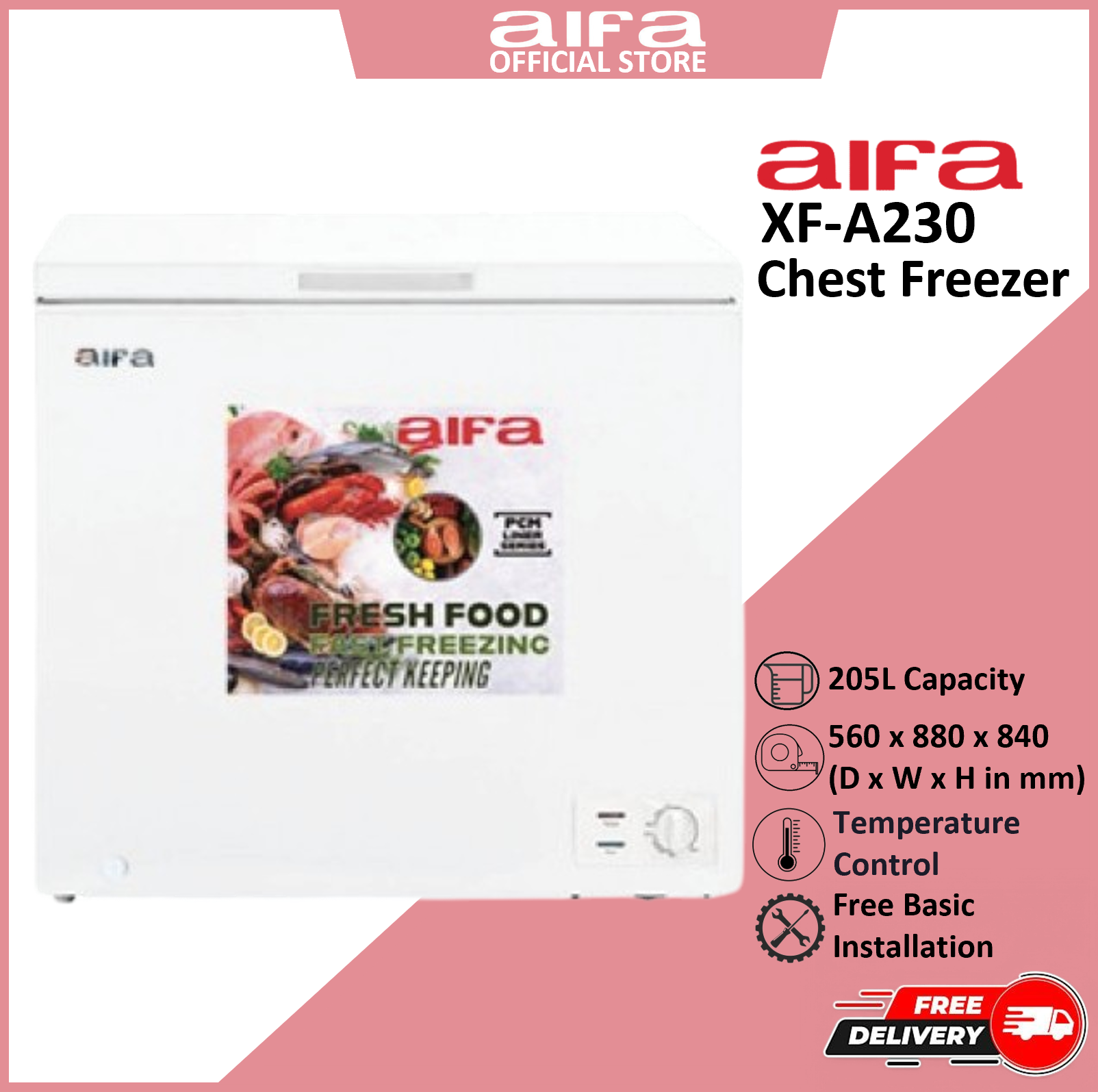 Aifa Chest Freezer, Top Opening Door, 205L Capacity, CFC free - XF-A230