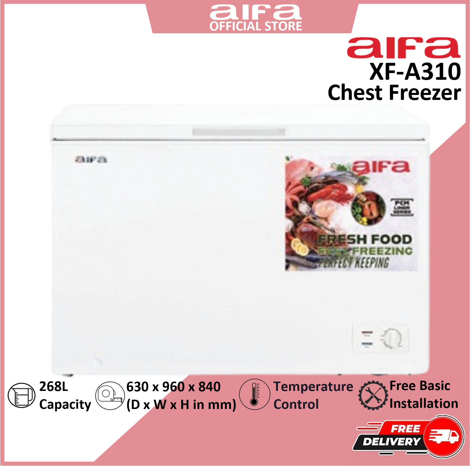 Aifa Chest Freezer, Top Opening Door, 268L Capacity, CFC free - XF-A310