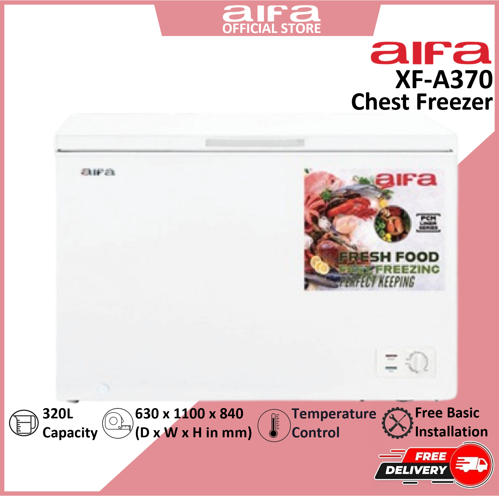 Aifa Chest Freezer, Top Opening Door, 320L Capacity, CFC free - XF-A370